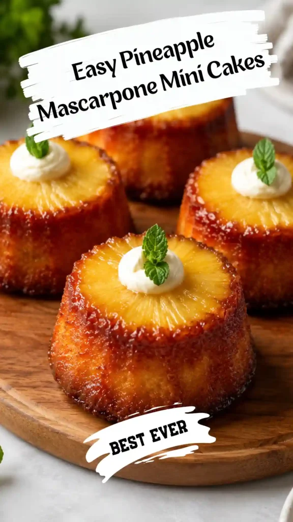 Pineapple Mascarpone Mini Cakes on a cake stand